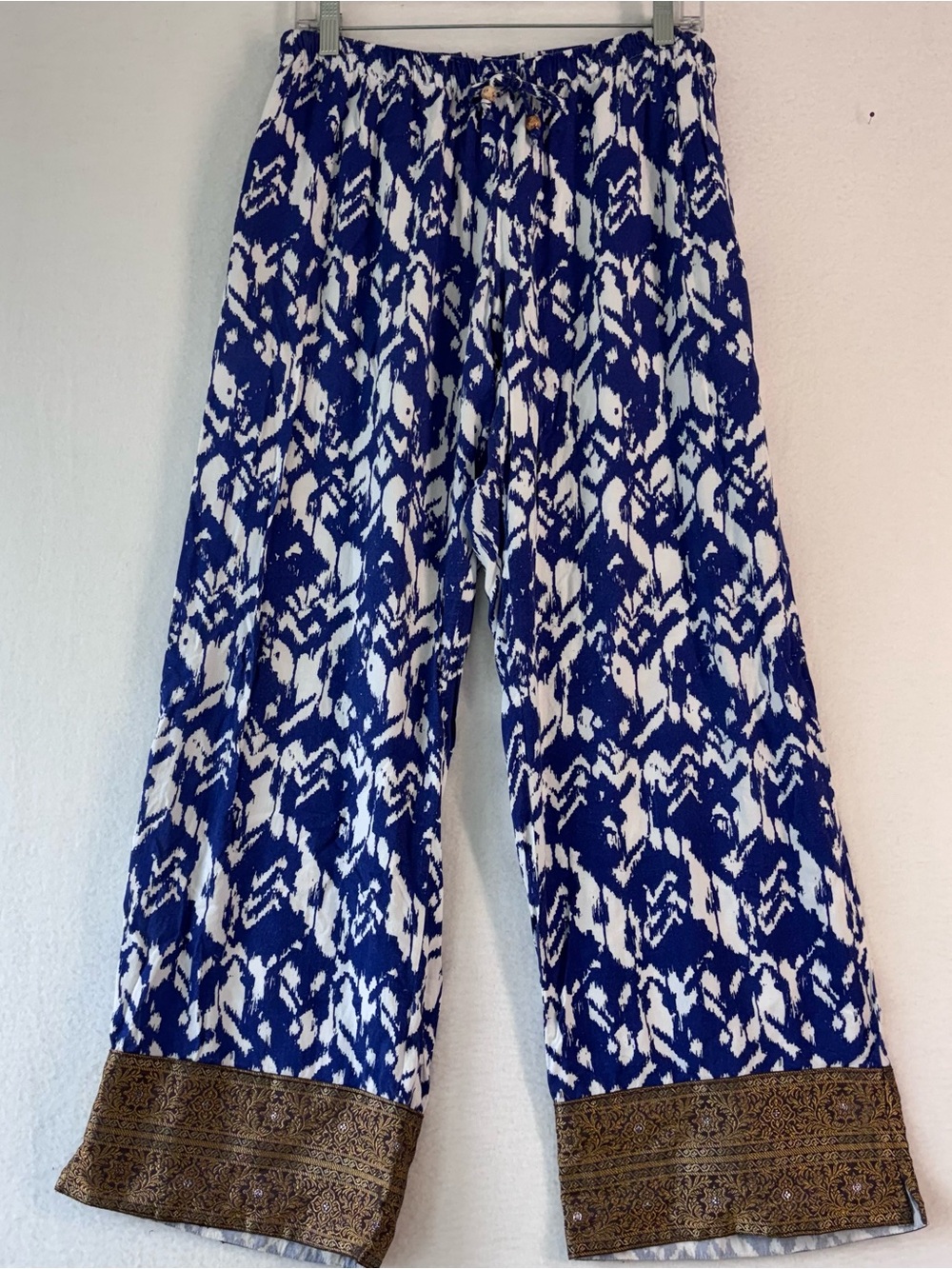 Punjammies by Sudara Fair Trade Size L Blue and White Drawstring Rayon
